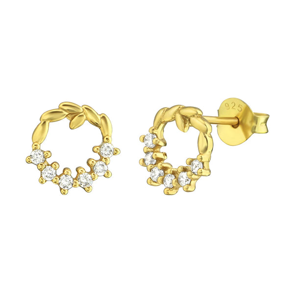 FE0052 925 Sterling Silver Sparkle Wreath Stud Earrings