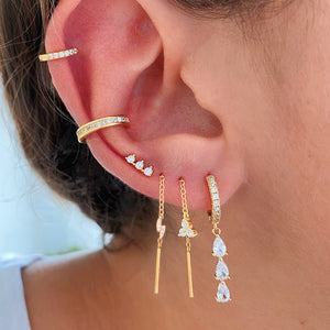 FE0631 925 Sterling Silver Diamond Dangle Hoop Earrings