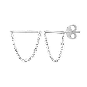 FE0159 925 Sterling Silver Skinny Bar Chain Stud Earrings