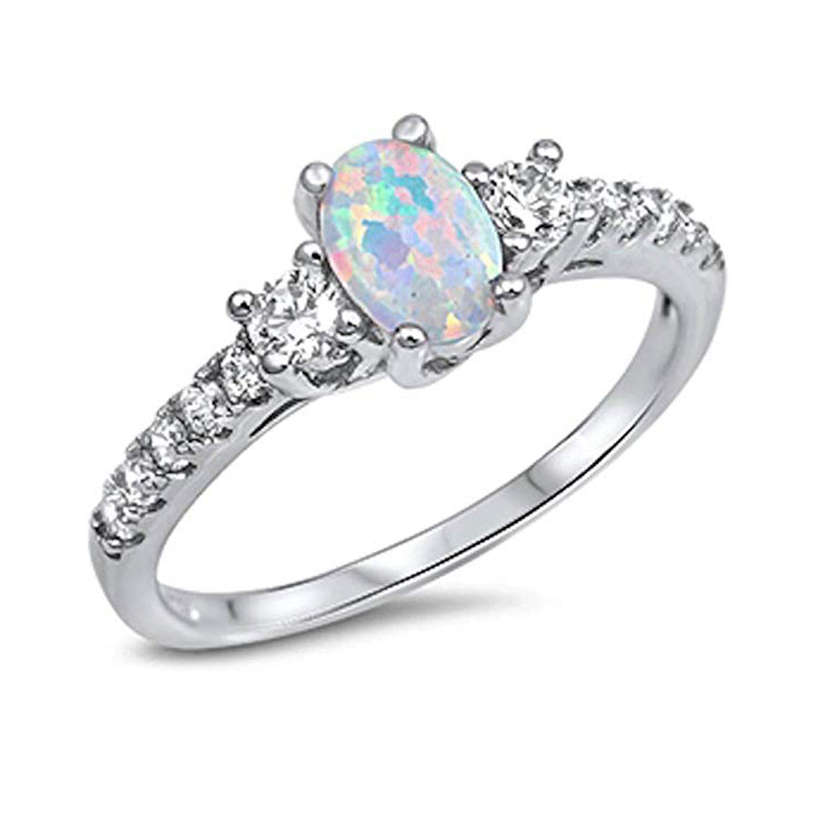 GG1030 925 Sterling Silver Brilliant CZ Opal Wedding Ring