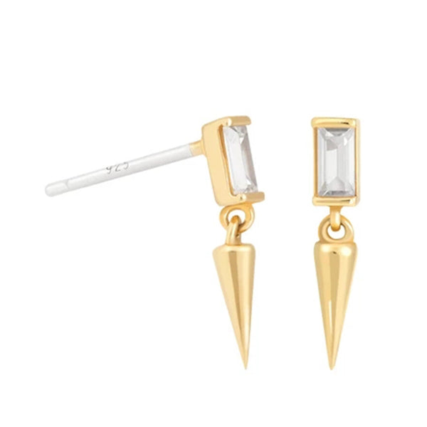 FE0184 925 Sterling Silver Mystic Baguette Spike Drop Stud Earrings