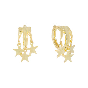 FE0553 925 Sterling Silver Triple Star Hoop Earrings