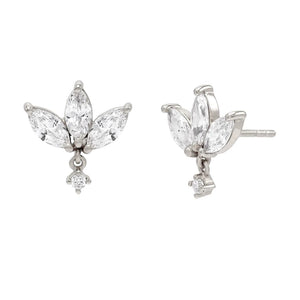 FE0089 925 Sterling Silver Sparkly Marquise Dangle Stud Earrings