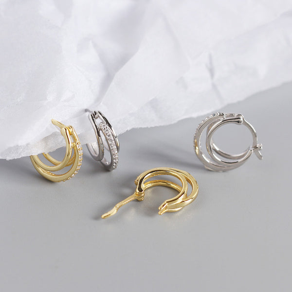 YHE0285 925 Sterling Silver Triple Band Hoop Earring