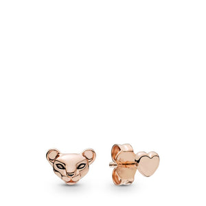 YE3282 925 Sterling Silver Lion Princess & Heart Stud Earrings