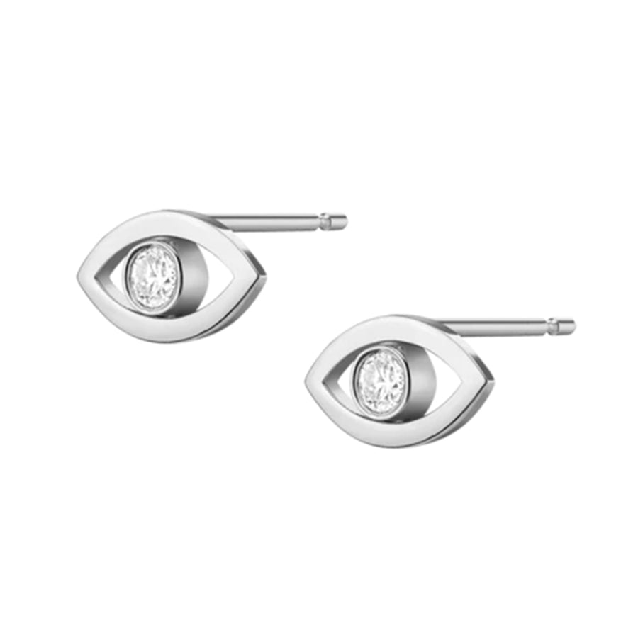 FE0260 925 Sterling Silver Bezel Evil Eye Earrings