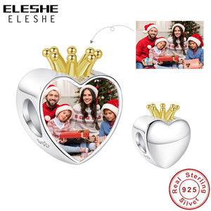 XPPY1086 925 Sterling Silver Lover Crown Heart Photo Charm