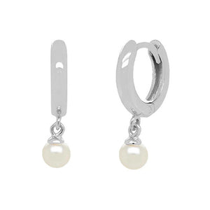 FE0039 925 Sterling Silver Pearl Huggie Earrings