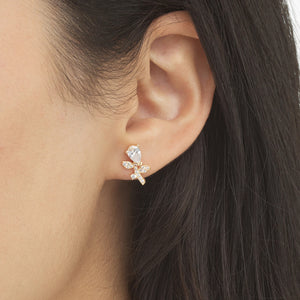FE0442 925 Sterling Silver Pave Teardrop Flower Studs Earrings