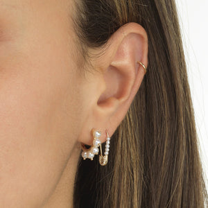 FE0438 925 Sterling Silver Pearl Dangle Huggies Earrings