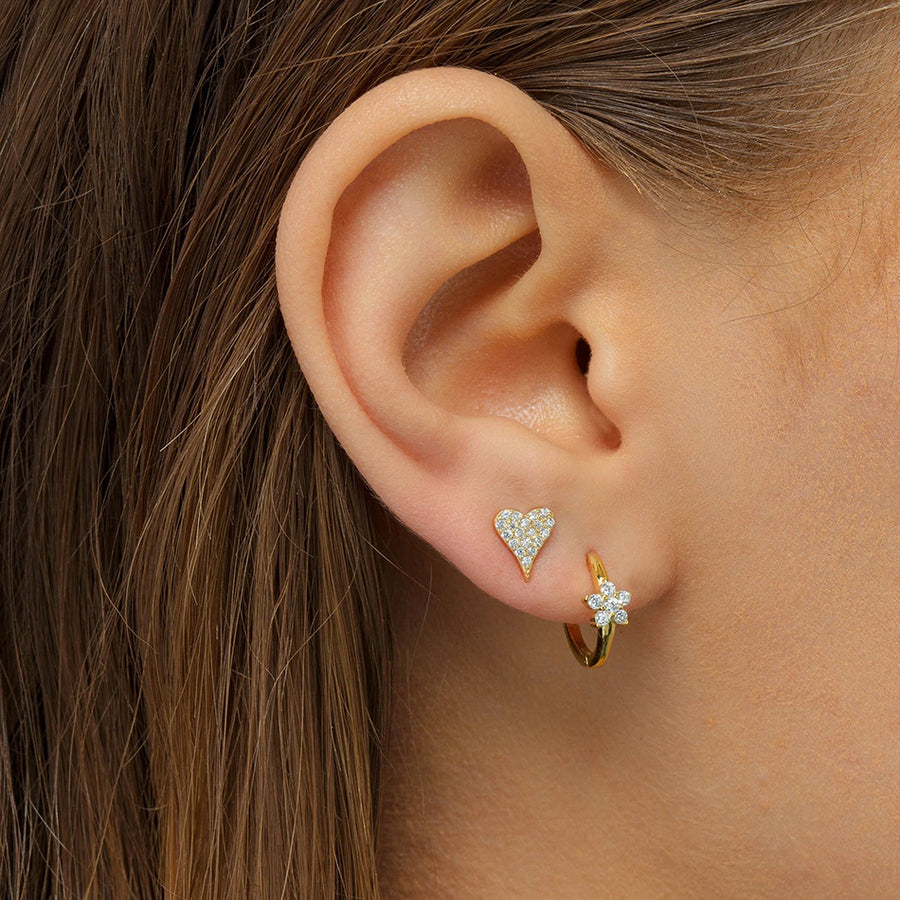 FE0465 925 Sterling Silver Crystal Flower Huggie Earrings