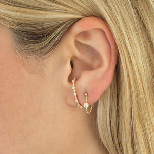 FE0500 925 Sterling Silver Diamond Hook Stud Earrings