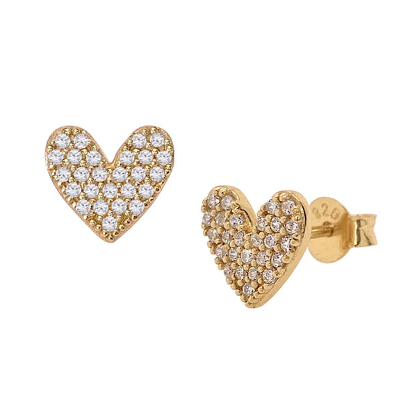 FE0090 925 Sterling Silver Luxe Pave Heart Stud Earrings