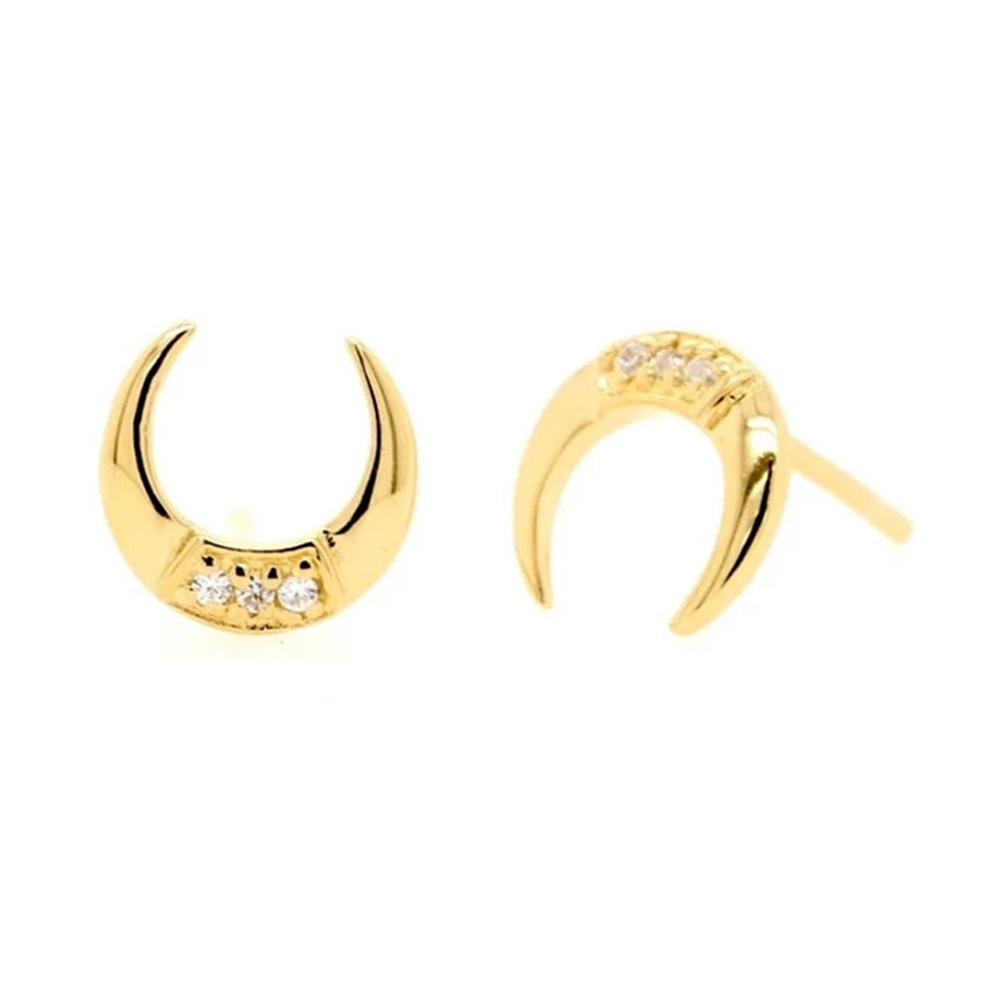 FE0116 925 Sterling Silver Pave Moon Stud Earrings