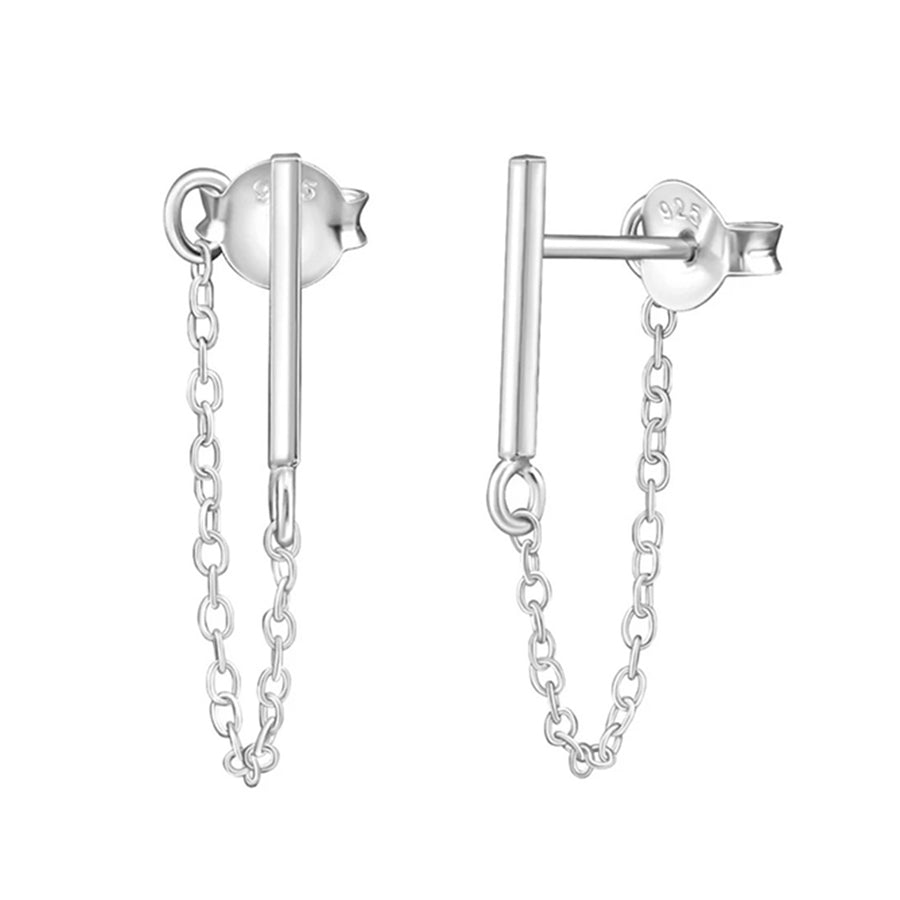 FE0133 925 Sterling Silver Sparkly Chain Stud Earrings
