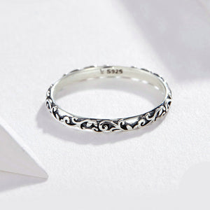 GG1040 925 Sterling Silver Flower Texture Women Band Ring