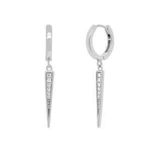 FE0040 925 Sterling Silver Pave Dagger Huggies Earrings