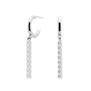 FE0670 925 Sterling Silver Crystal Dangle Hoop Earrings
