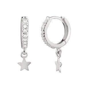 FE0015 925 Sterling Silver Lux Star Pave Huggies Earrings