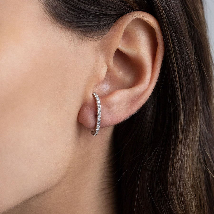 FE0449 925 Sterling Silver Arced Diamond Pave Hook Earrings