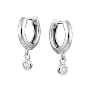 FE0033 925 Sterling Silver Bezel Drop Huggie Earrings