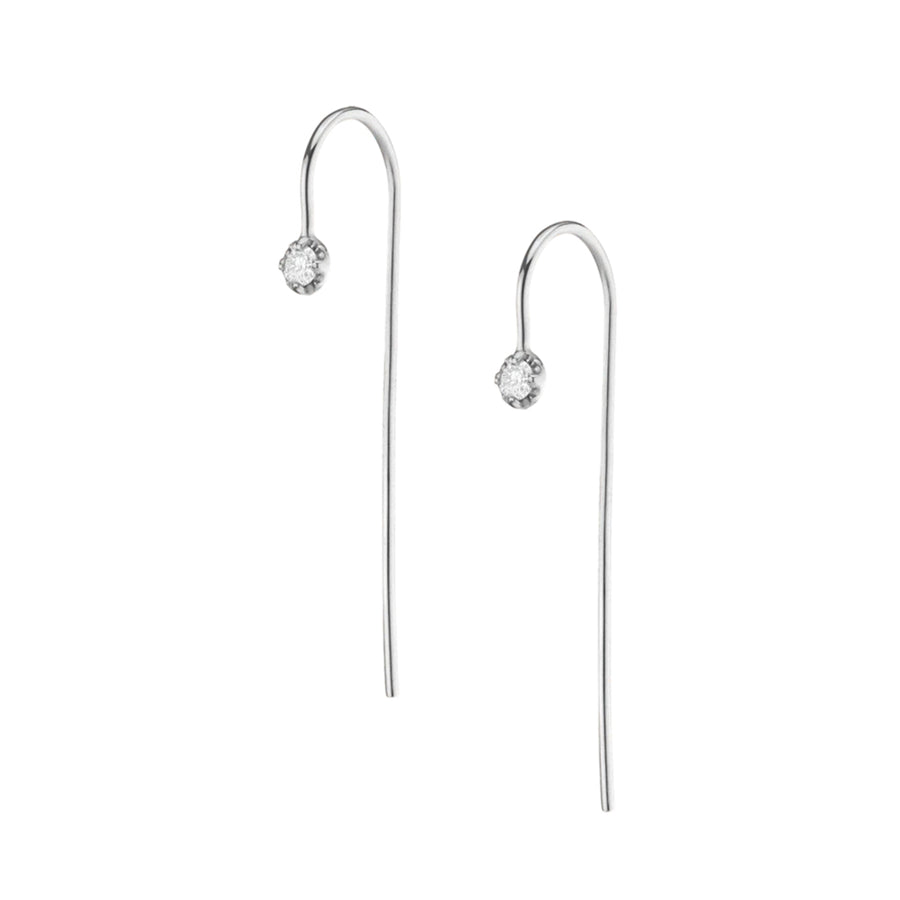 FE0249 925 Sterling Silver Long Mini Diamond Hook Earrings