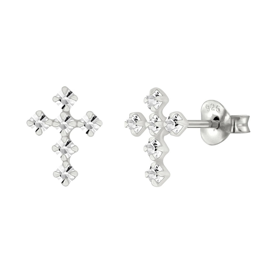 FE0141 925 Sterling Silver Stunning Cross Stud Earrings