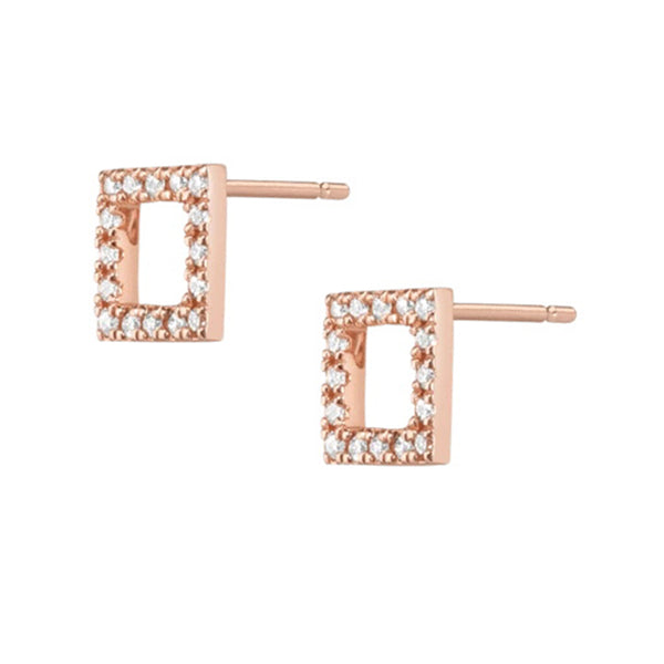 FE0275 925 Sterling Silver Diamond Square Stud Earrings