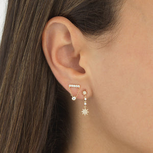 FE0502 925 Sterling Silver Diamond Starburst Dangle Stud Earrings
