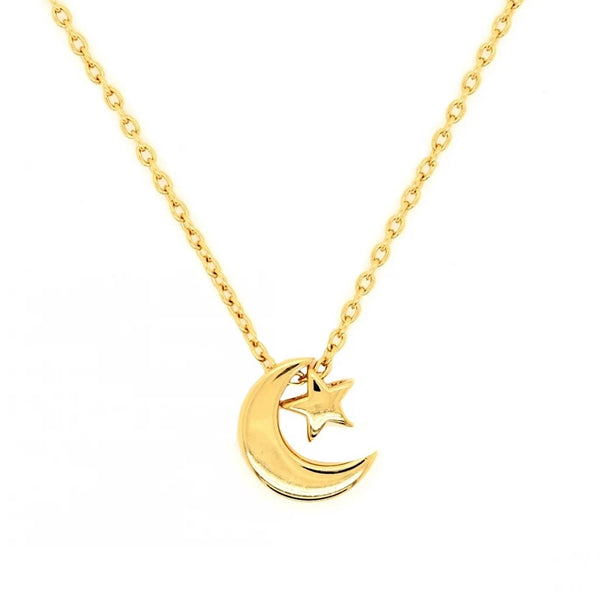 FX0025 925 Sterling Silver Moon & Star Necklace