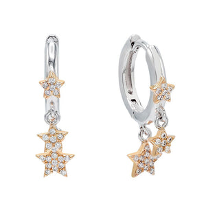 FE0527 925 Sterling Silver Triple Star Two Tone Huggie Earrings