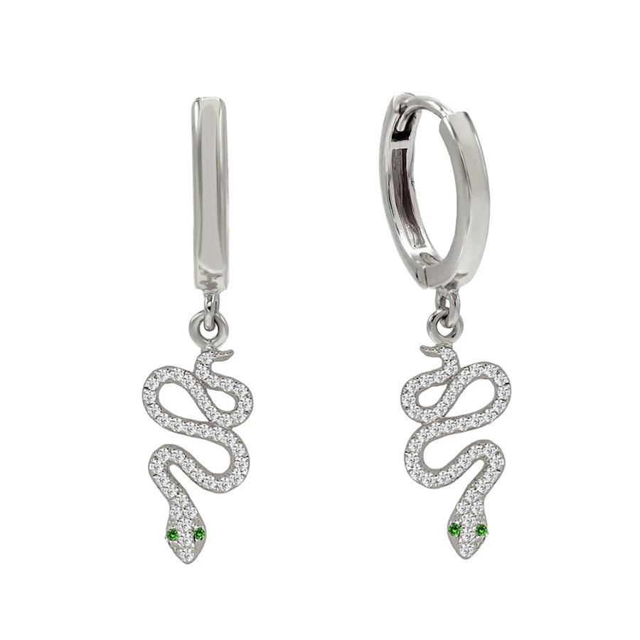 FE0100 925 Sterling Silver Sparkly Snake Hoop Earrings