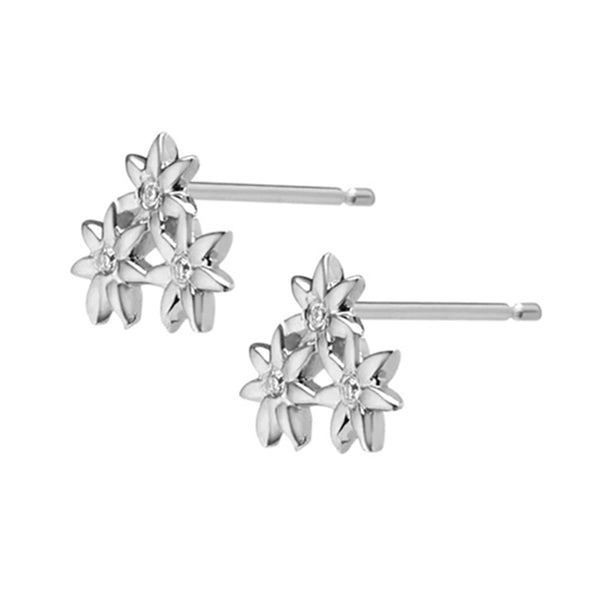 FE0279 925 Sterling Silver Flower Stud Earrings with White Diamonds