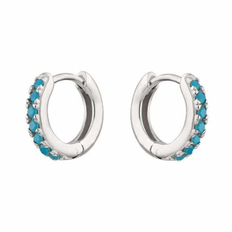 FE0013 925 Sterling Silver Turquoise Huggie Hoops Earrings