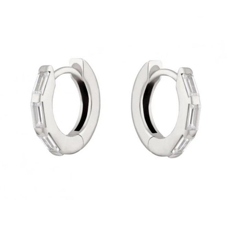 FE0012 925 Sterling Silver Baguette Huggie Hoops Earrings