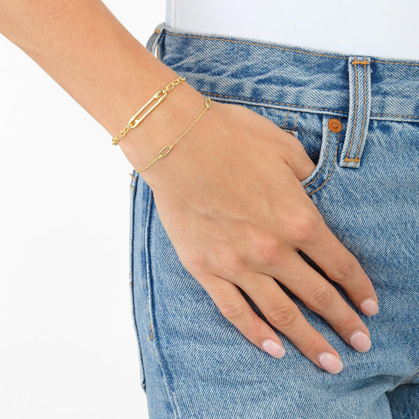 FS0072 925 Sterling Silver Pin Zircon Chain Bracelet