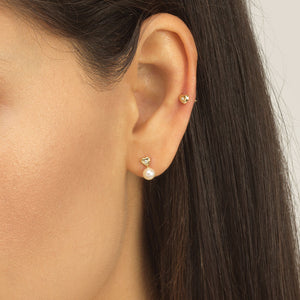 FE0526 925 Sterling Silver Diamond Heart Pearl Stud Earrings