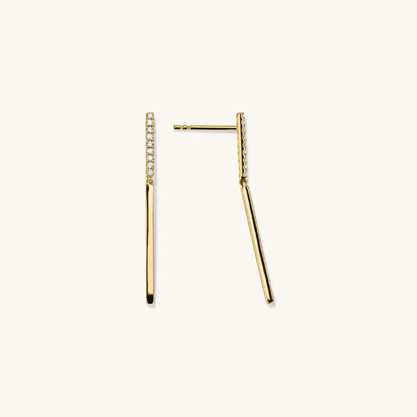 FE1981 925 Sterling Silver Pave Cubic Zirconia Vertical Bar Drop Stud Earrings