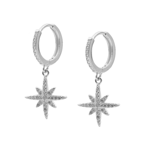FE0625 925 Sterling Silver Starburst Hoop Earrings