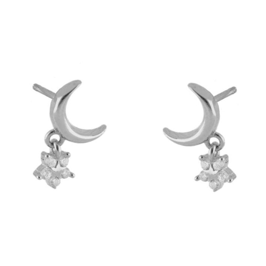 FE0663 925 Sterling Silver Moon Star Stud Earrings