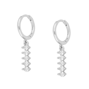 FE0636 925 Sterling Silver Diamond Dangle Hoop Earrings