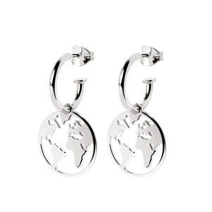 FE0612 925 Sterling Silver Worldmap Hoop Earrings