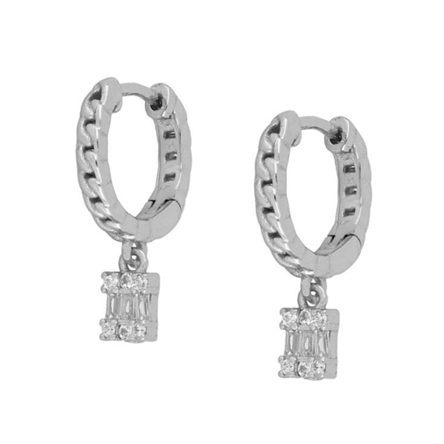 FE0643 925 Sterling Silver Diamond Hoop Earrings