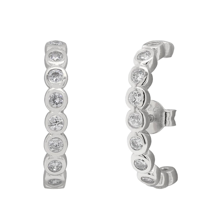 FE0046 925 Sterling Silver Cubic Zircon Bezel Suspender Earrings