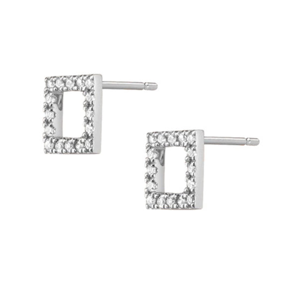 FE0275 925 Sterling Silver Diamond Square Stud Earrings
