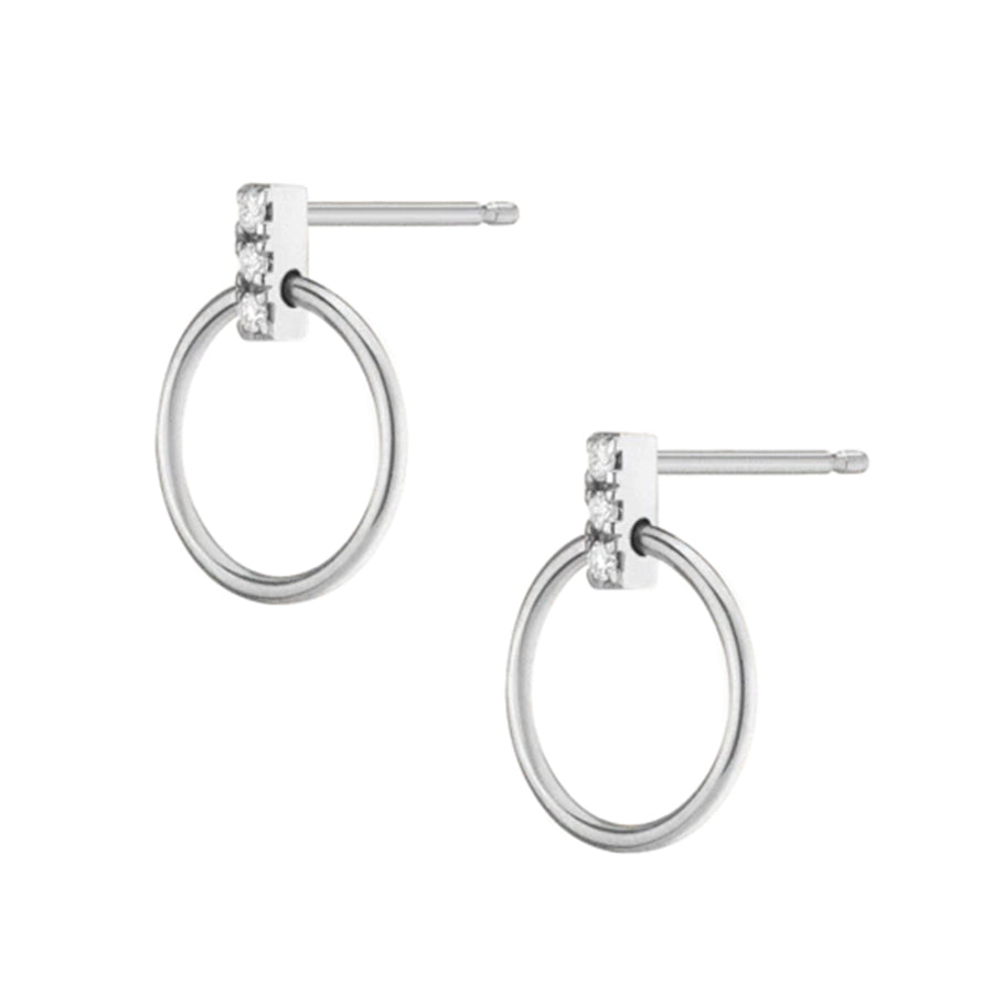 FE0252 925 Sterling Silver Circle Earrings With Diamond Bar