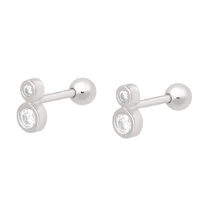 FE0171 925 Sterling Silver Double Diamond Barbell Earrings