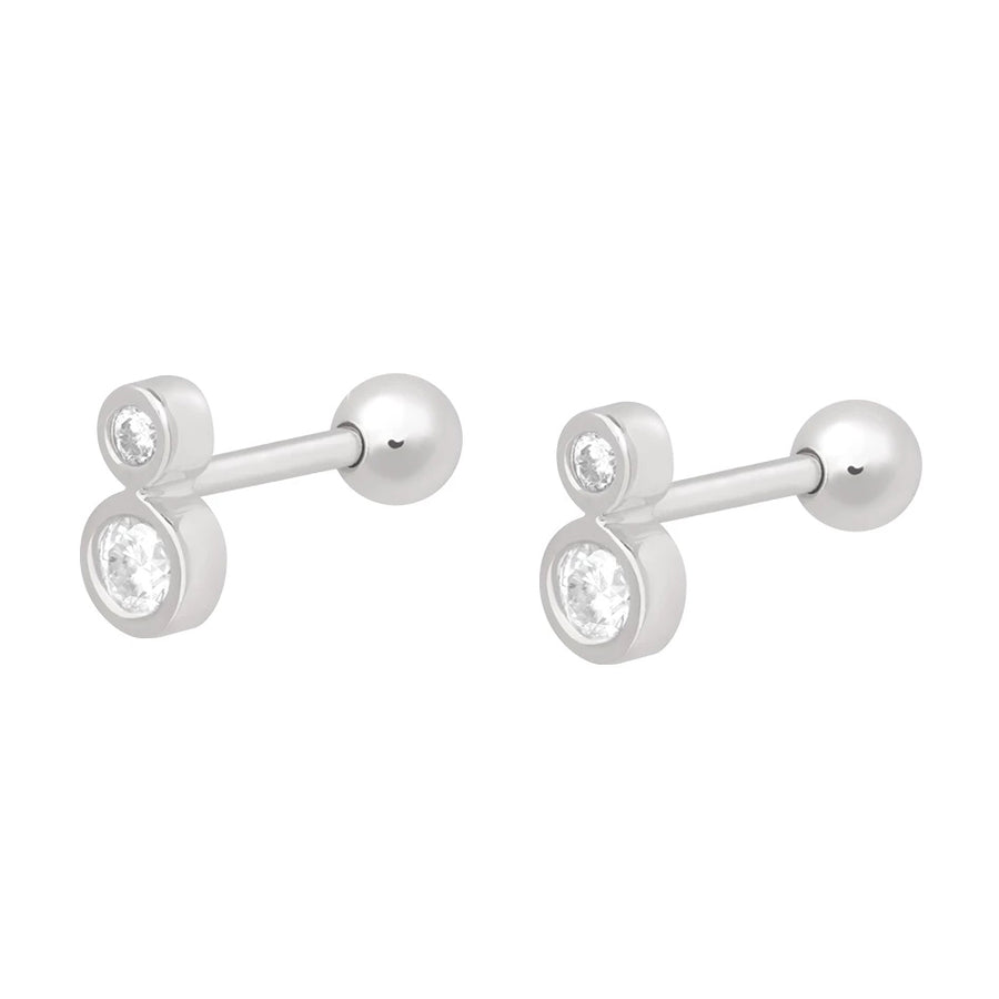 FE0171 925 Sterling Silver Double Diamond Barbell Earrings