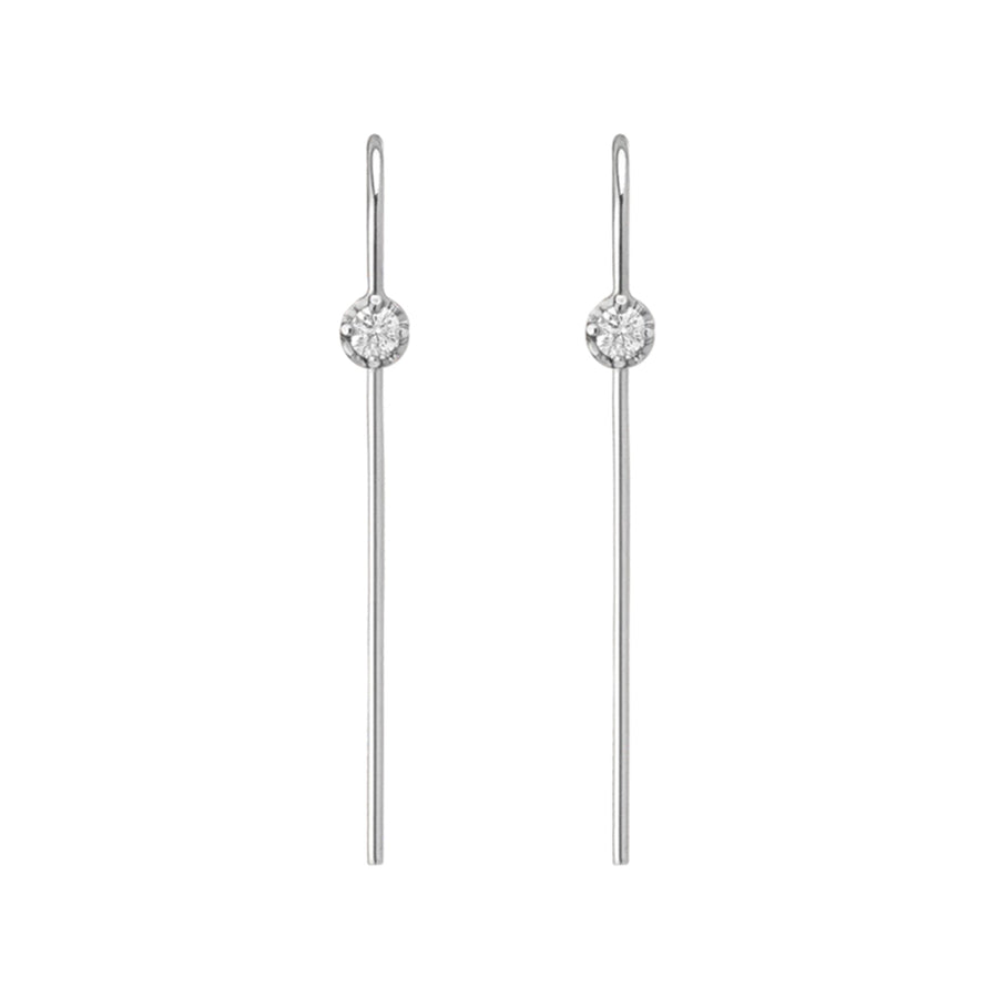 FE0249 925 Sterling Silver Long Mini Diamond Hook Earrings