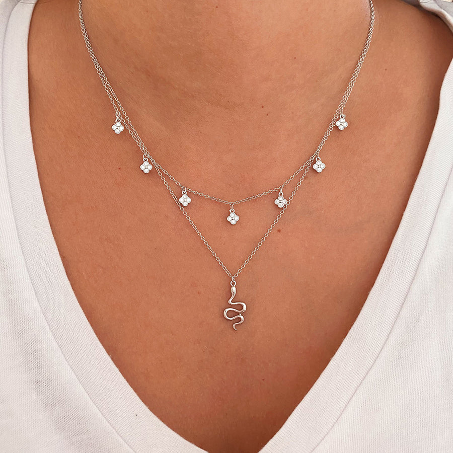 FX0257 925 Sterling Silver Clover Beaded Necklace